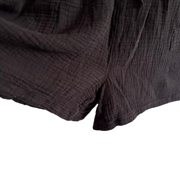 Beach Lunch Lounge Sz L Black Cotton Gauze Romper Drawstring Buttons Pockets - Picture 5 of 13